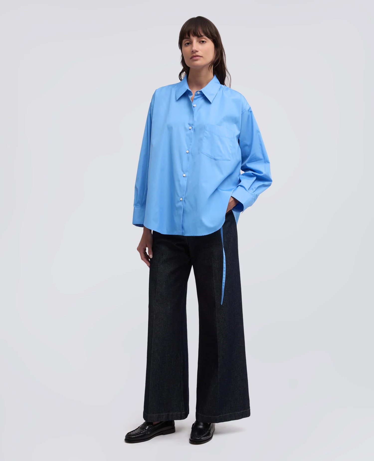 Cotton poplin shirt, sky blue