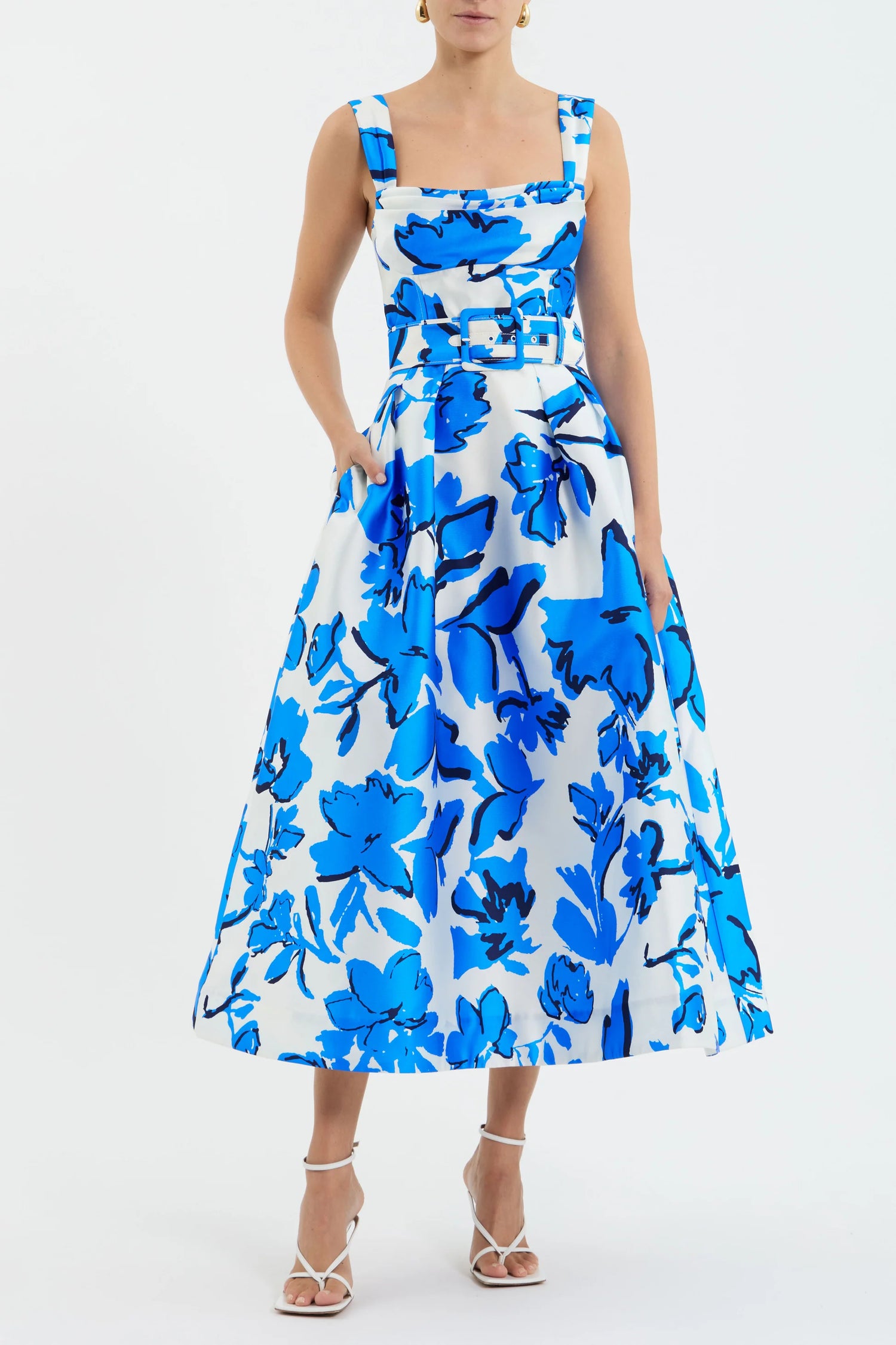 Sapphira midi dress, blue-white print