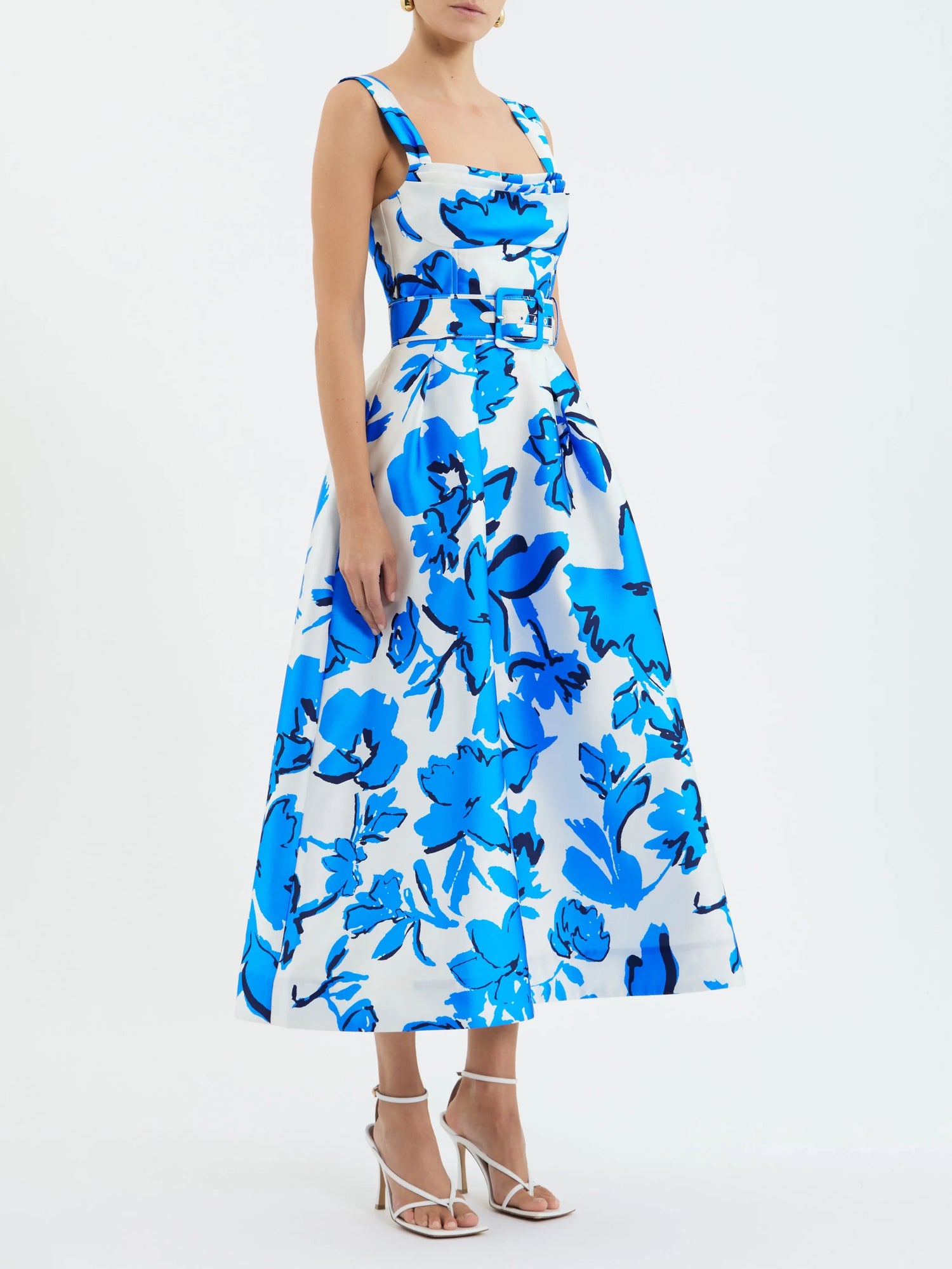 Sapphira midi dress, blue-white print