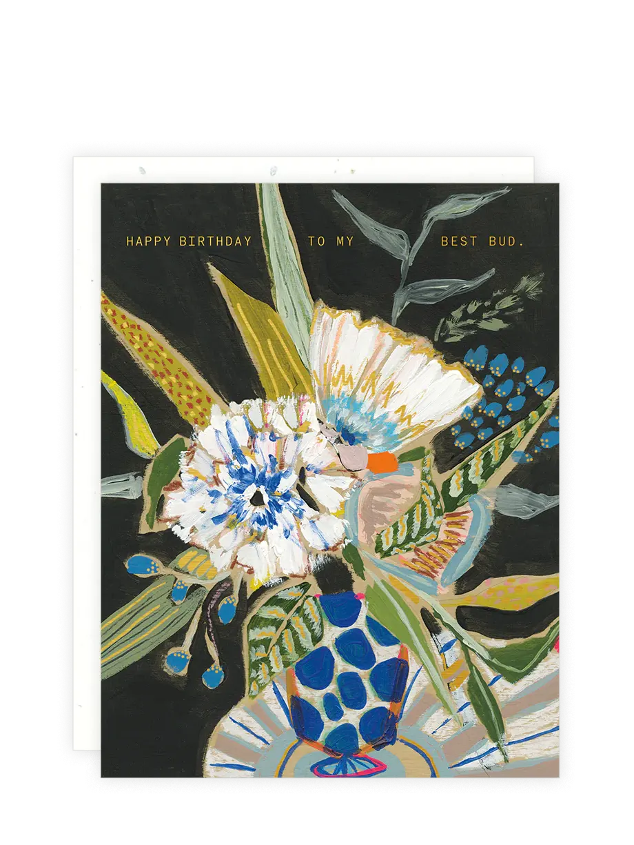 Blue Polka Floral Birthday Card