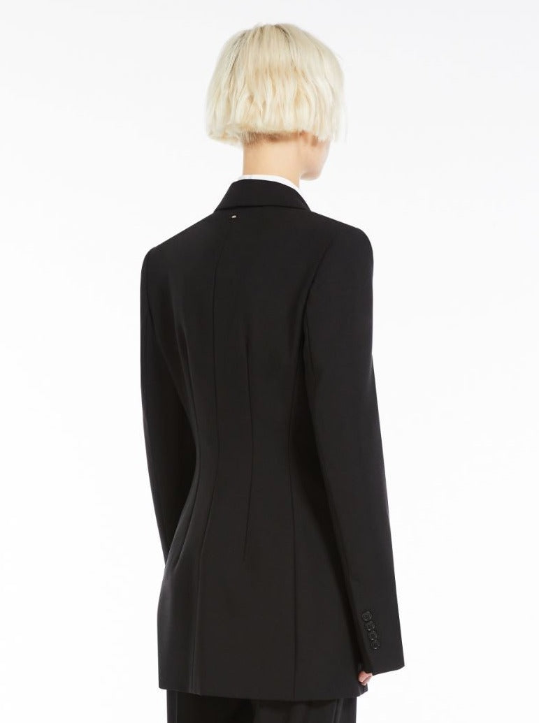 GELLY Double-breasted stretch wool blazer, black