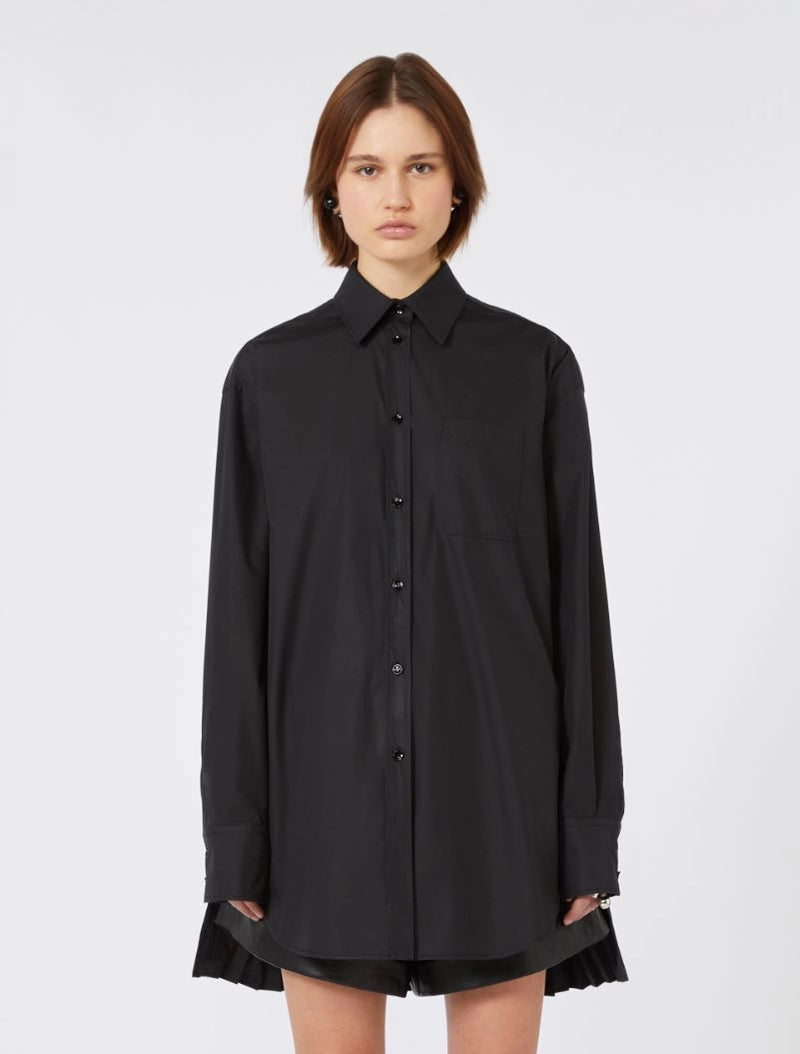 Nespola back plissé-pleated overshirt, black