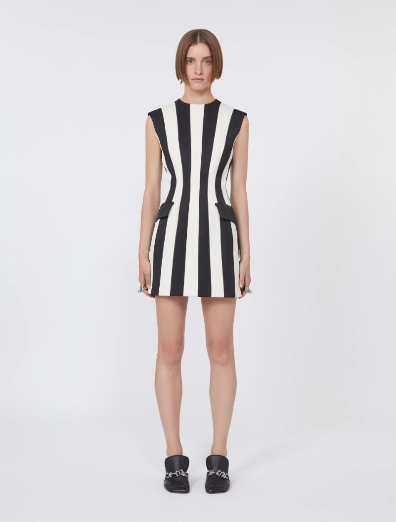 Rio hourglass twill mini dress, black-white stripes