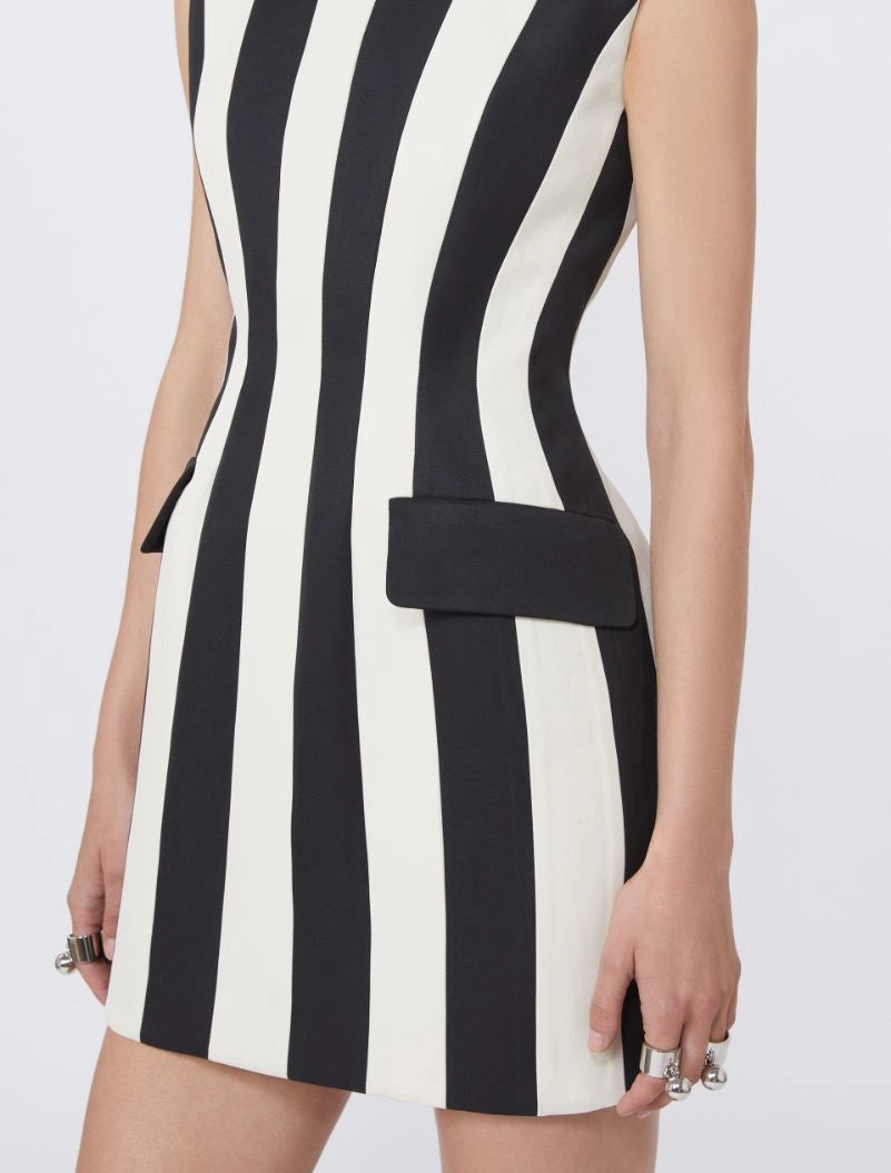 Rio hourglass twill mini dress, black-white stripes