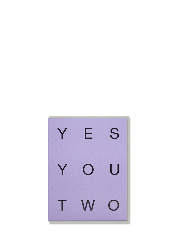 Purple square with 'YES YOU TWO' text on a white background