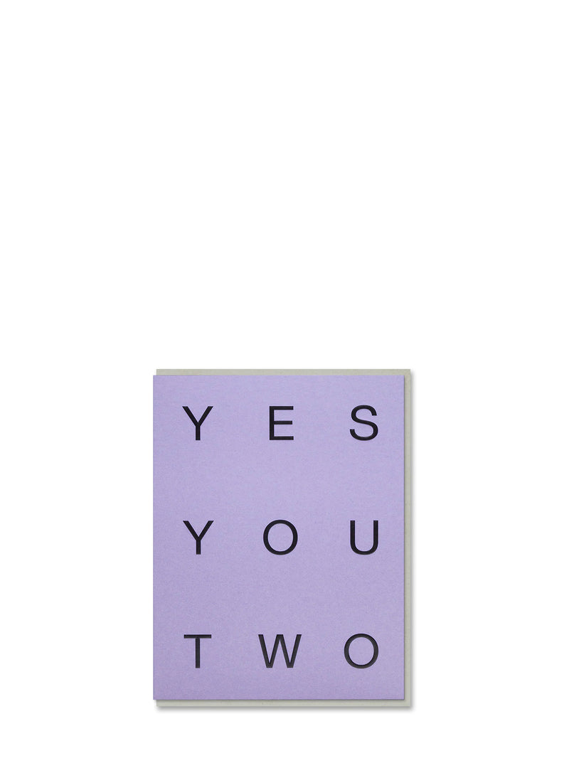 Purple square with 'YES YOU TWO' text on a white background