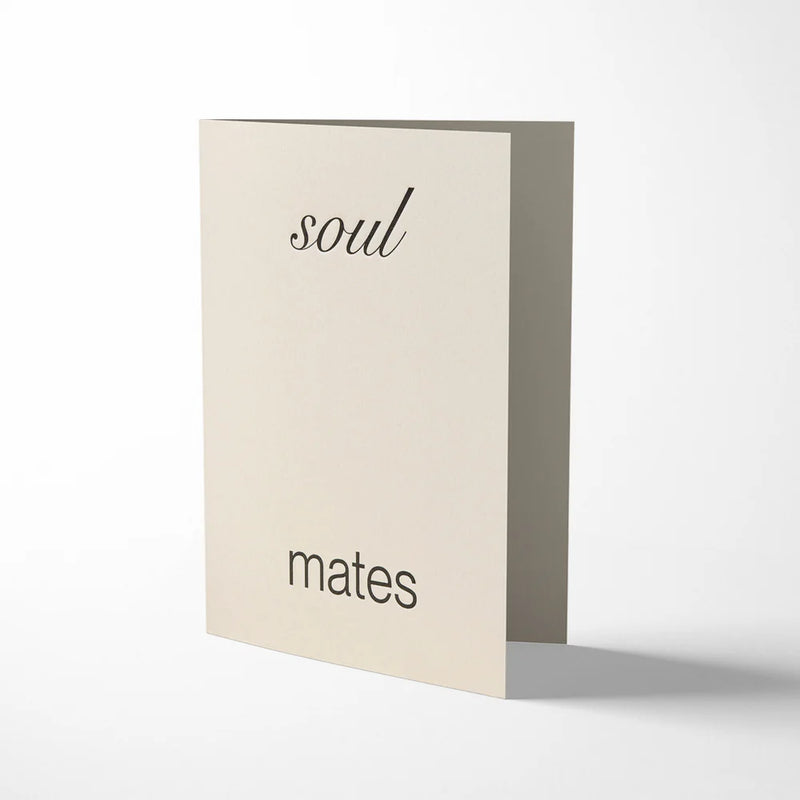Card with 'soul mates' text on a white background