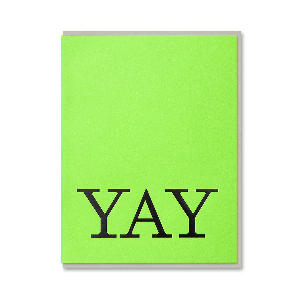 Green card with 'YAY' text on a white background