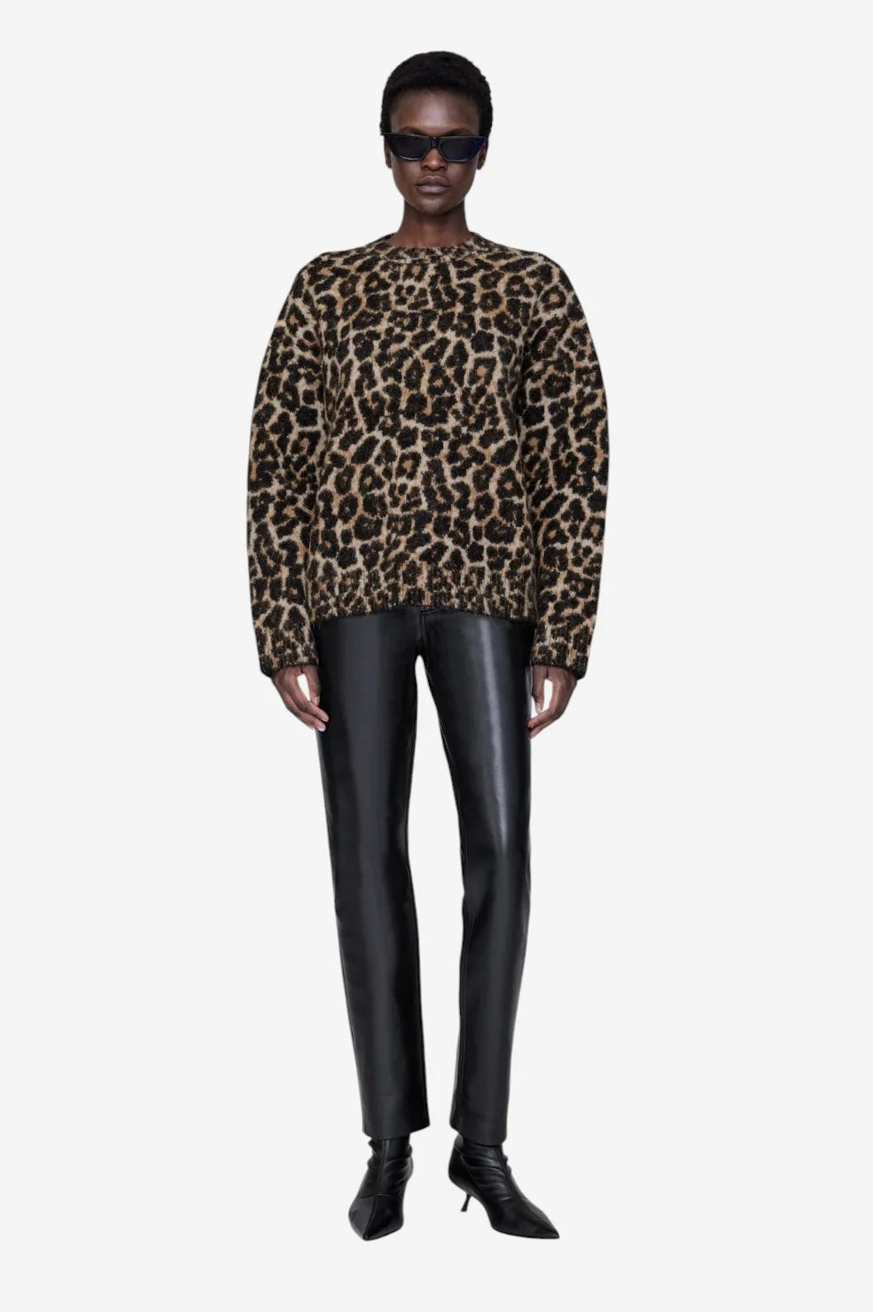 Sydney crew neck leopard knitted sweater, black/brown