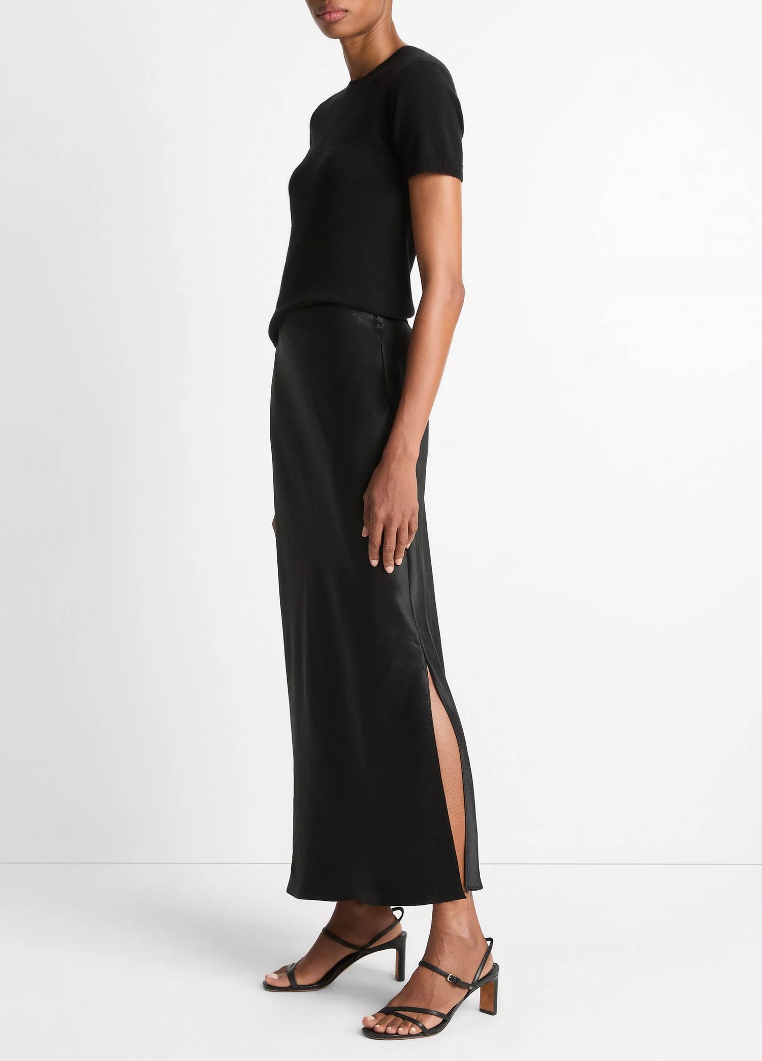 Side slit slip skirt, black