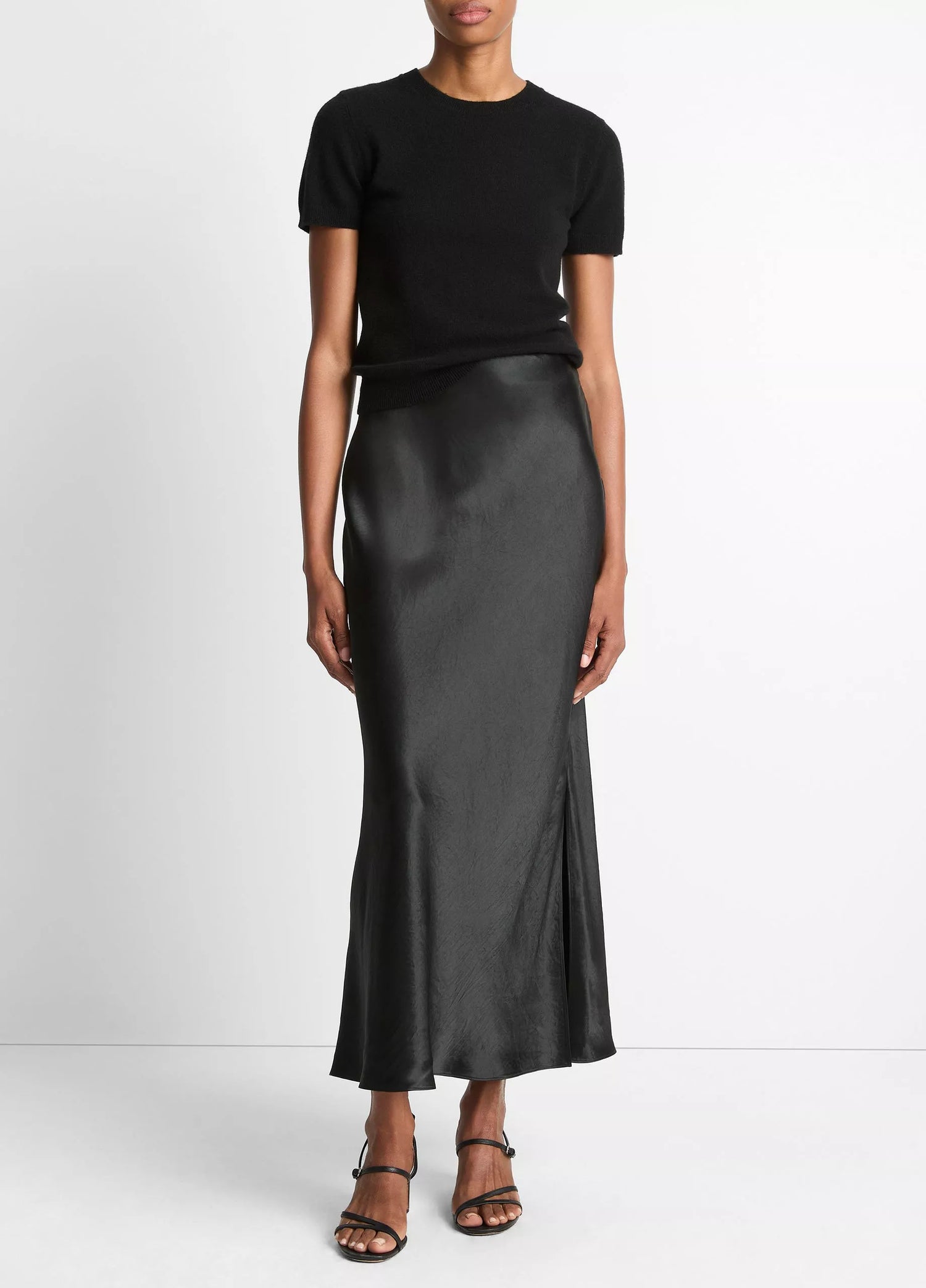 Side slit slip skirt, black