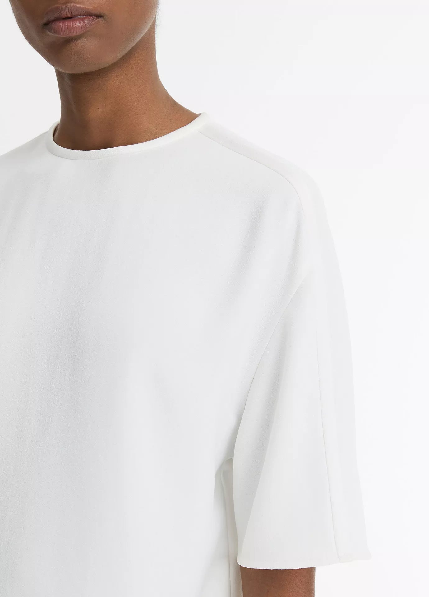 Dolman elbow sleeve crepe tee, off white