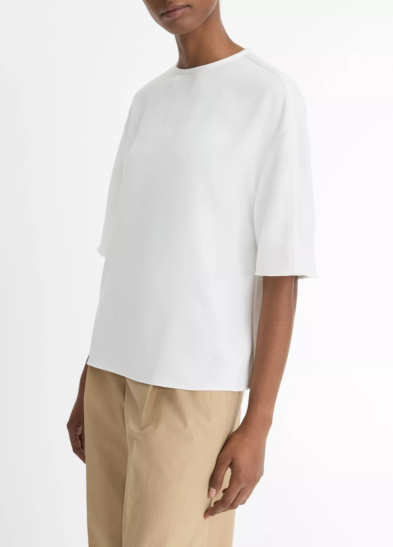Dolman elbow sleeve crepe tee, off white
