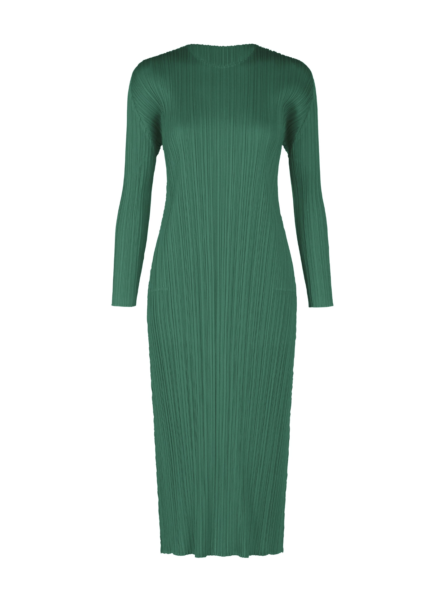 Pleats Please Issey Miyake: Long sleeve pleated maxi dress, green