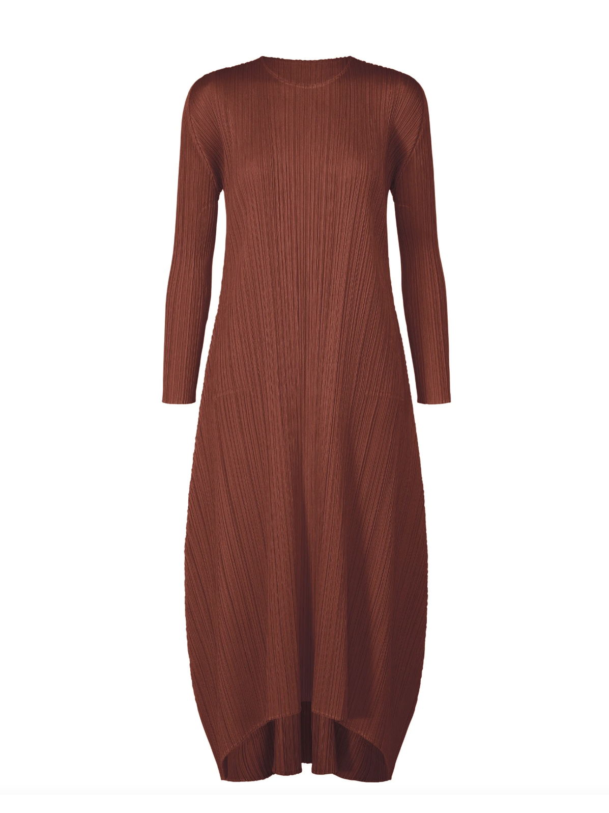 Long sleeved pleated balloon dress, brown red