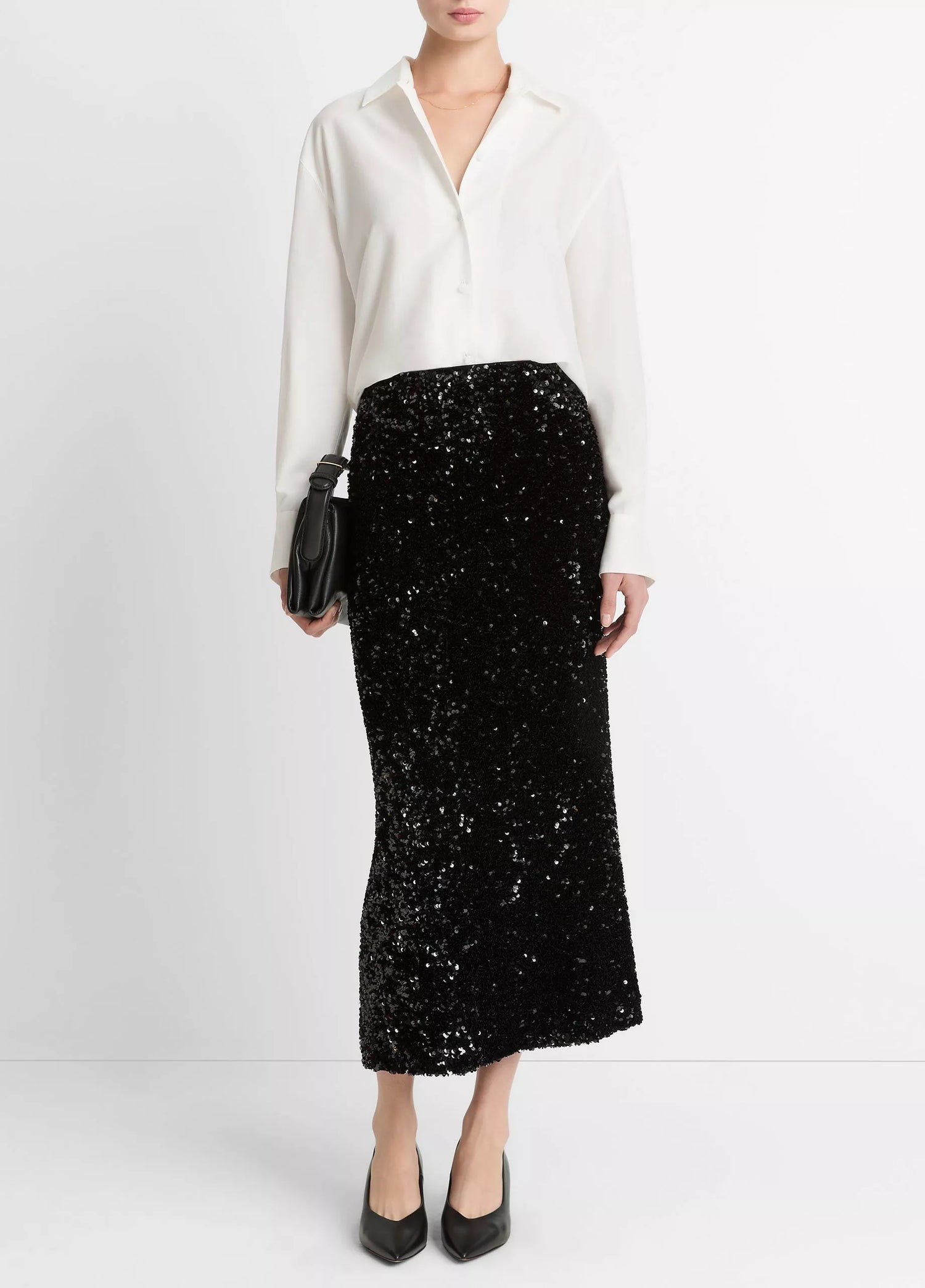 Sequins on velvet column maxi skirt, black