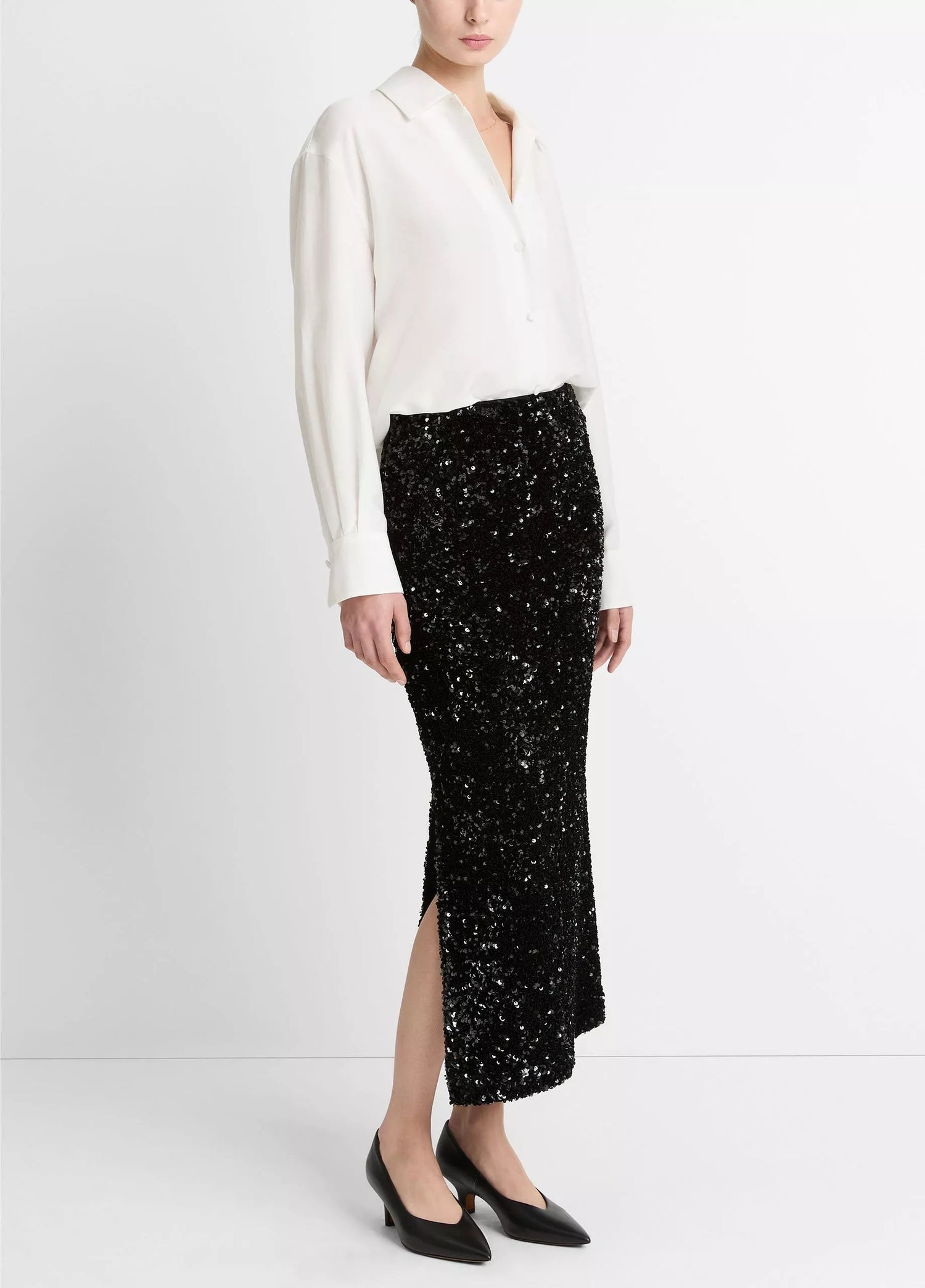 Sequins on velvet column maxi skirt, black