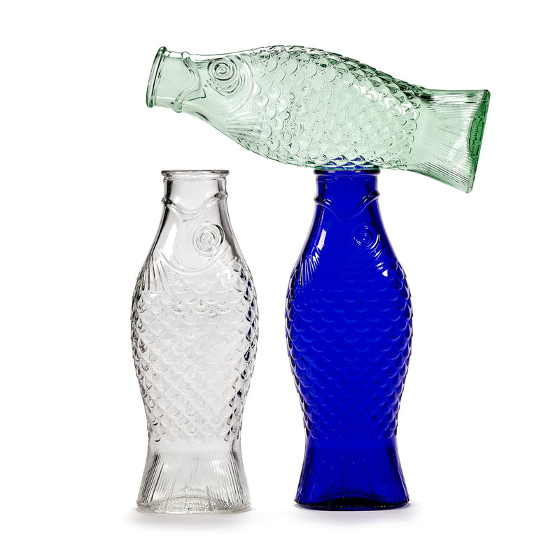 Fish & Fish Bottle, Cobalt Blue