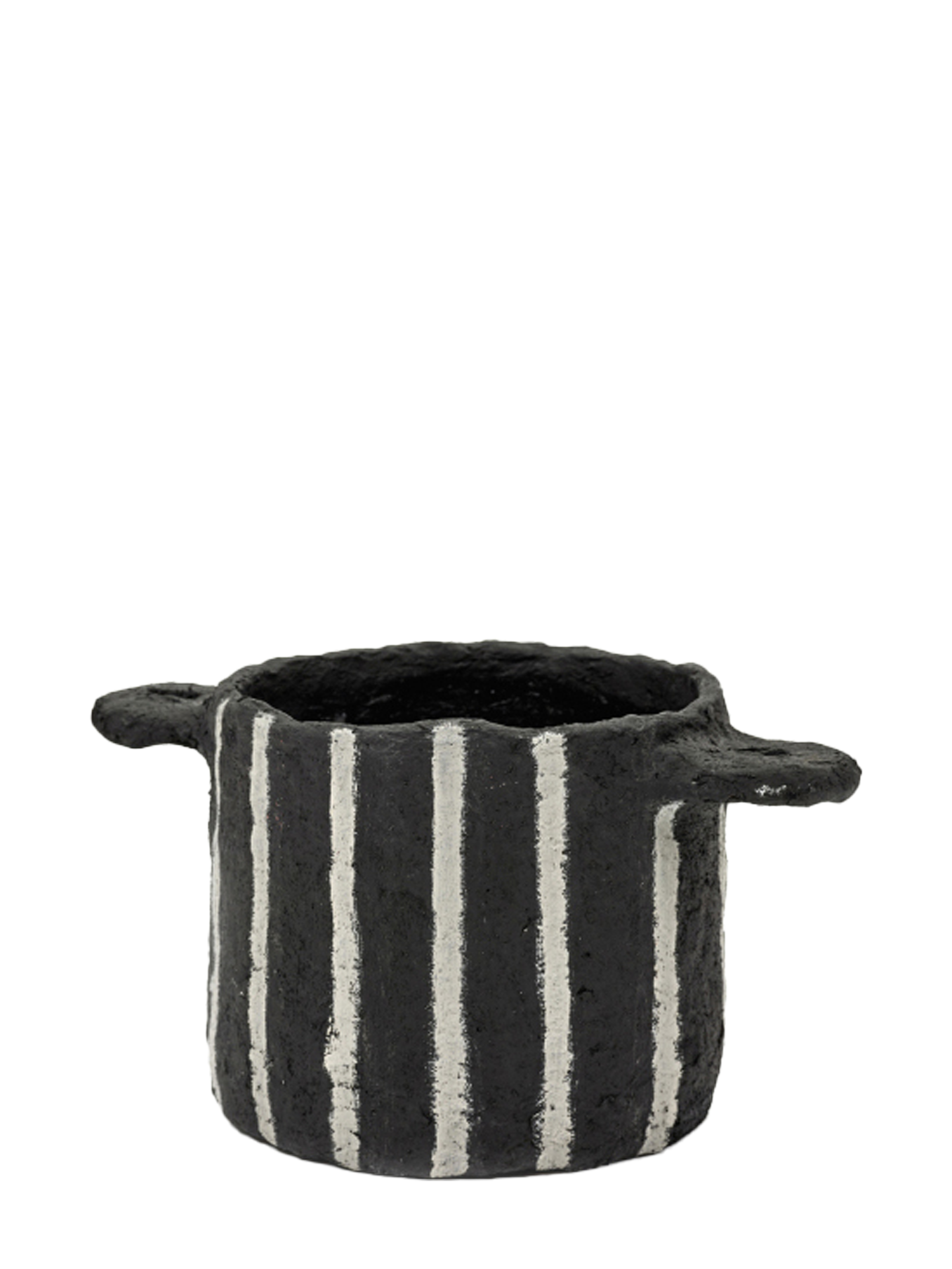 Earth Paper Mache Pot, Black with Vertical Stripes