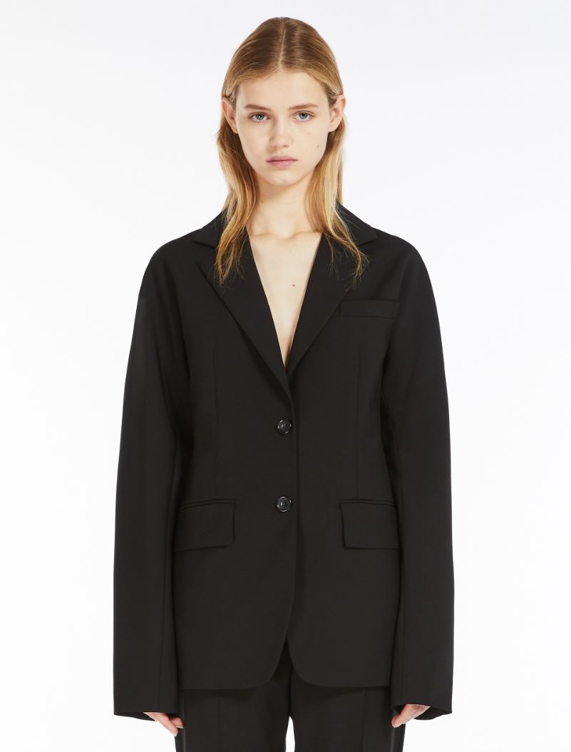 Ecru single breasted wool blazer, black