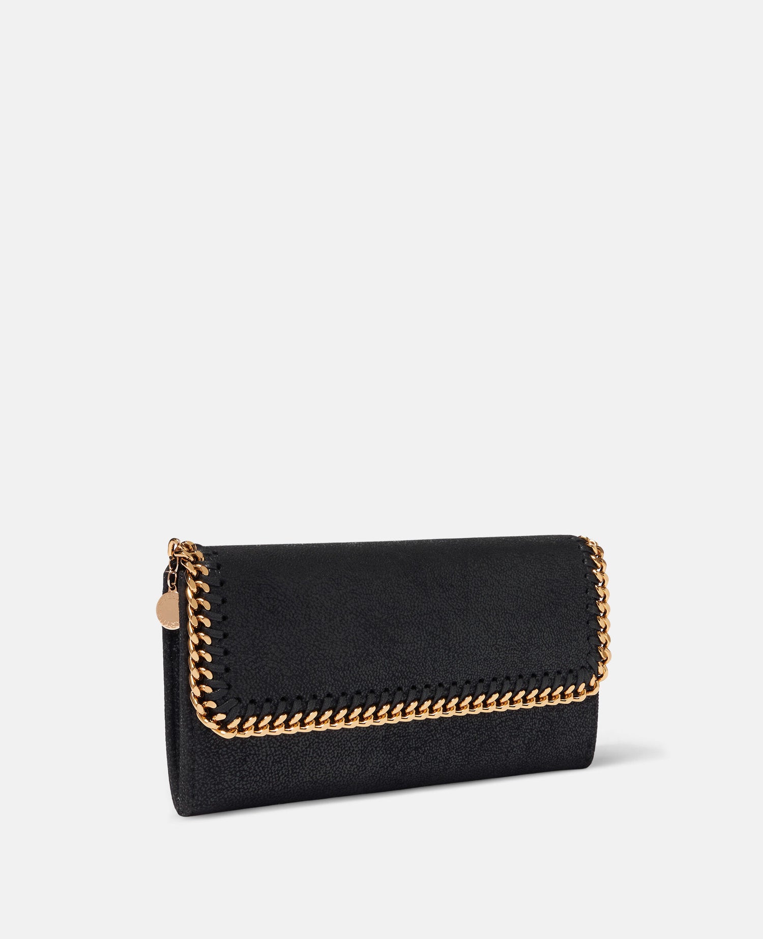 Falabella Continental Flap Wallet w/gold chain, black