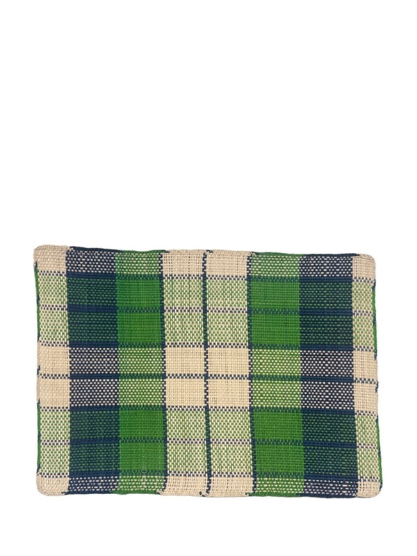 Straw placemat, green & blue