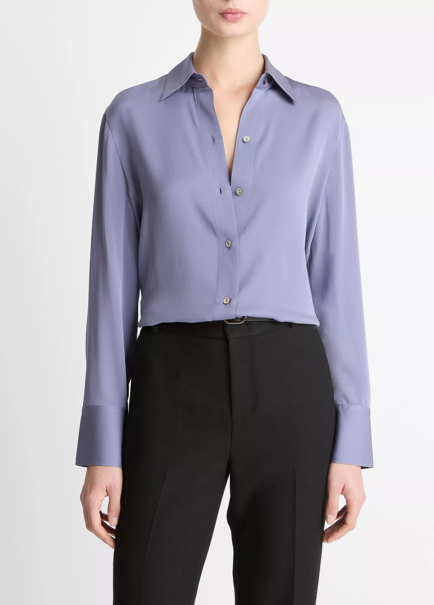 Long sleeve button down silk blouse, lavender