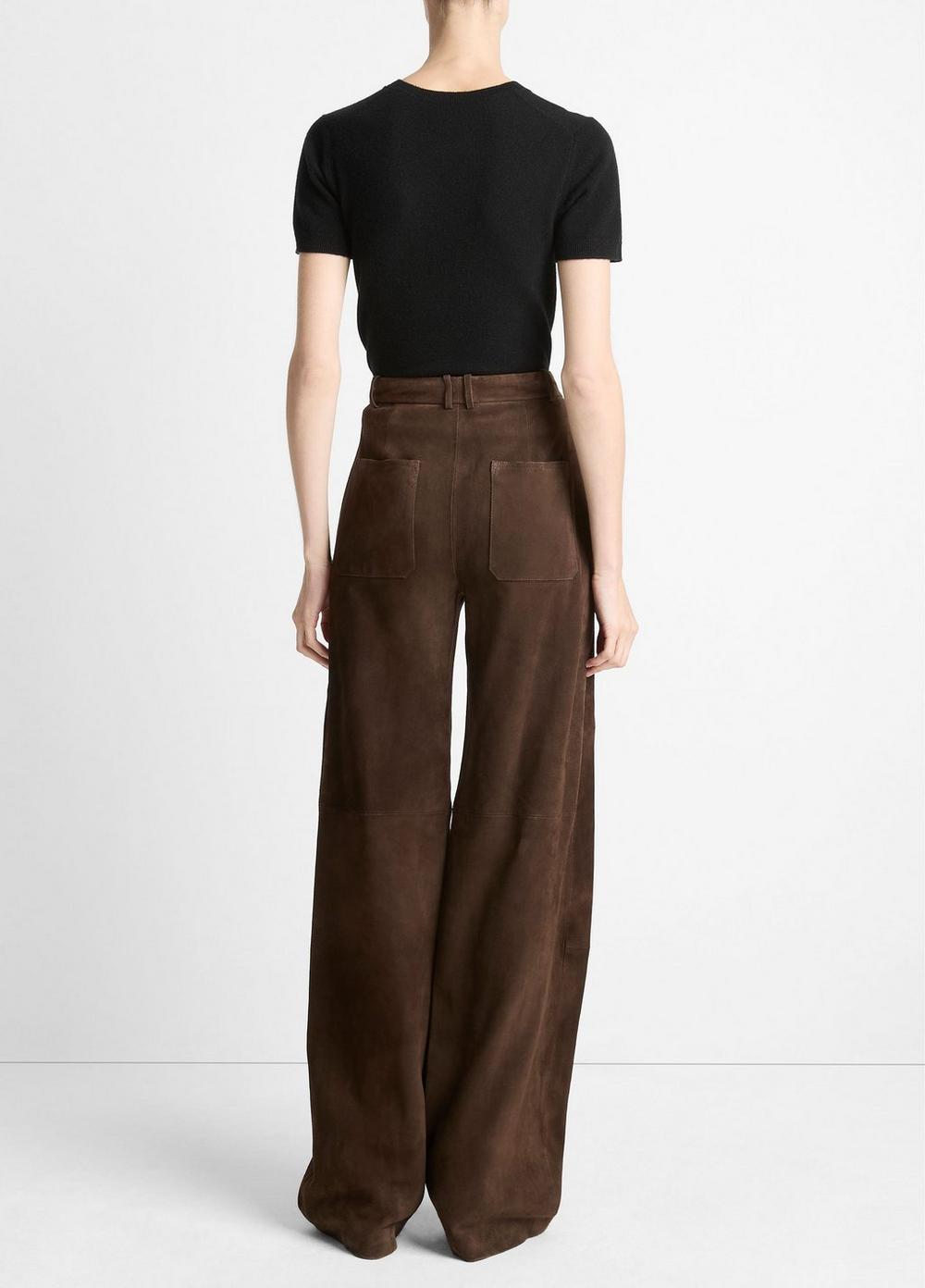Suede Mid-Rise Trouser, Brown