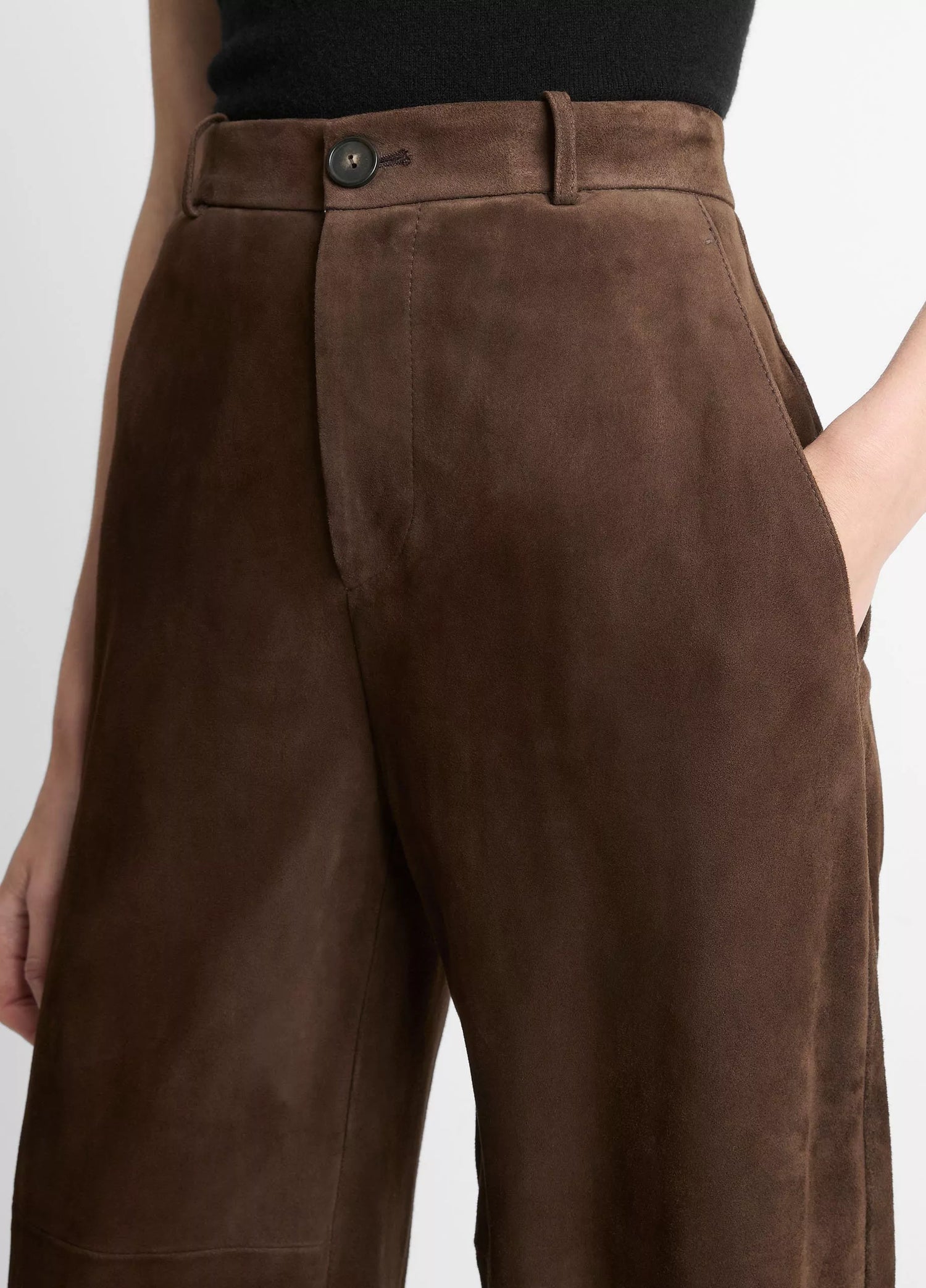 Suede Mid-Rise Trouser, Brown