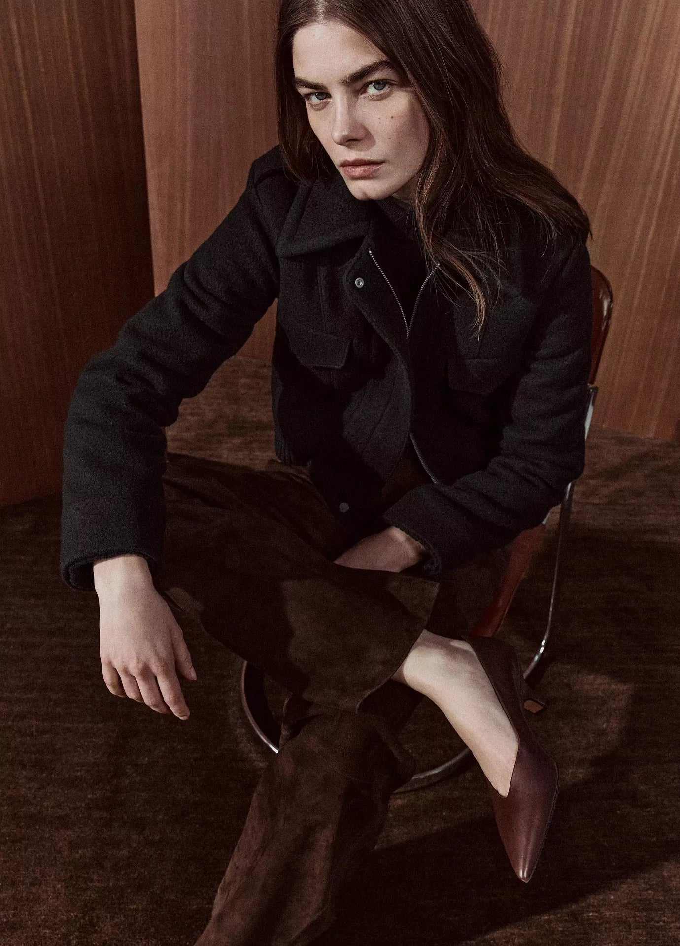 Suede Mid-Rise Trouser, Brown