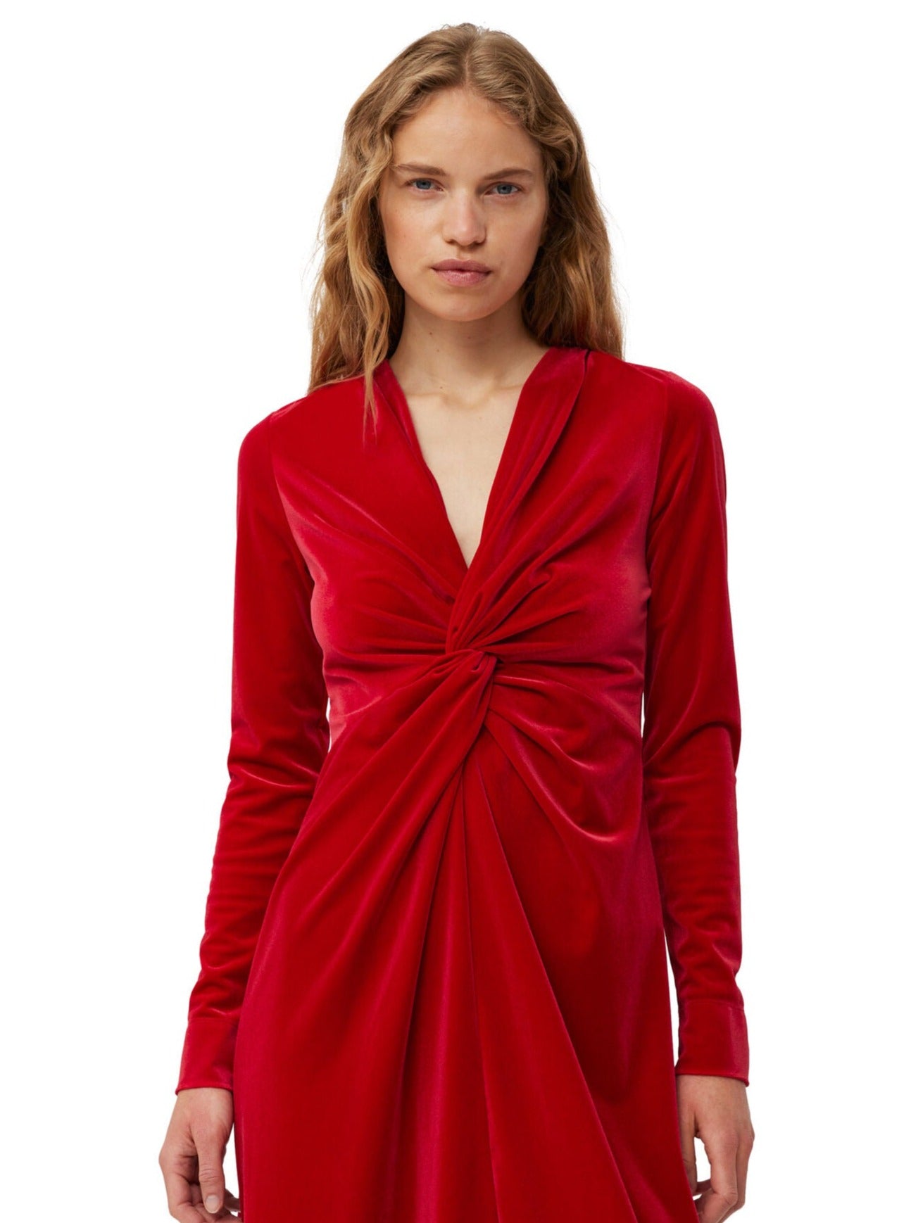 Velvet Jersey Twist Long Dress, savvy red