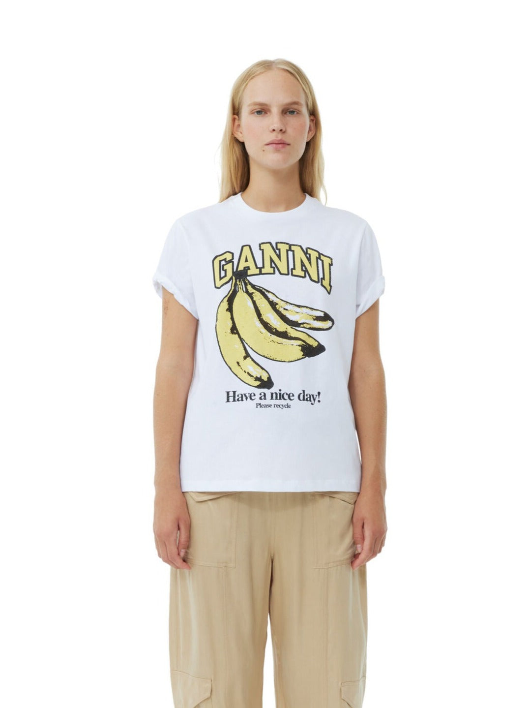 Basic Jersey Banana Relaxed T-shirt, white-yellow