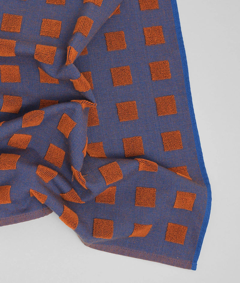 Squares terry tea towel, burgundy/blue