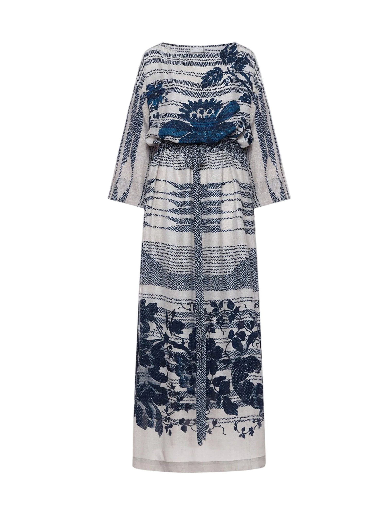 Tetris belted kaftan silk dress, indigo floral print