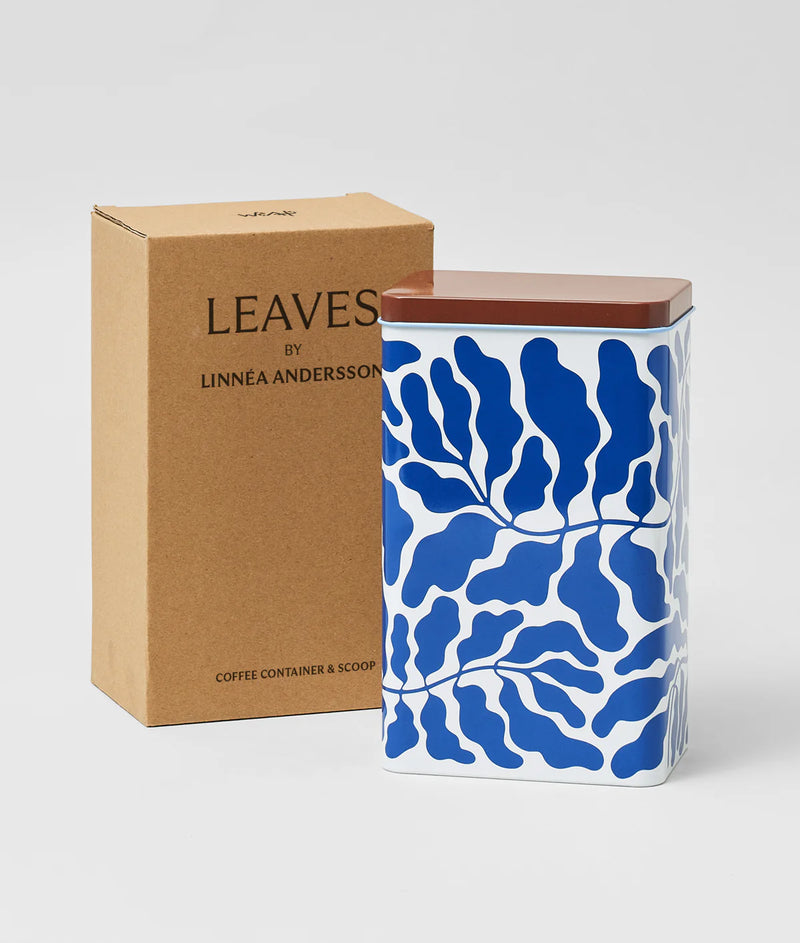 Leaves metal tin, blue-white