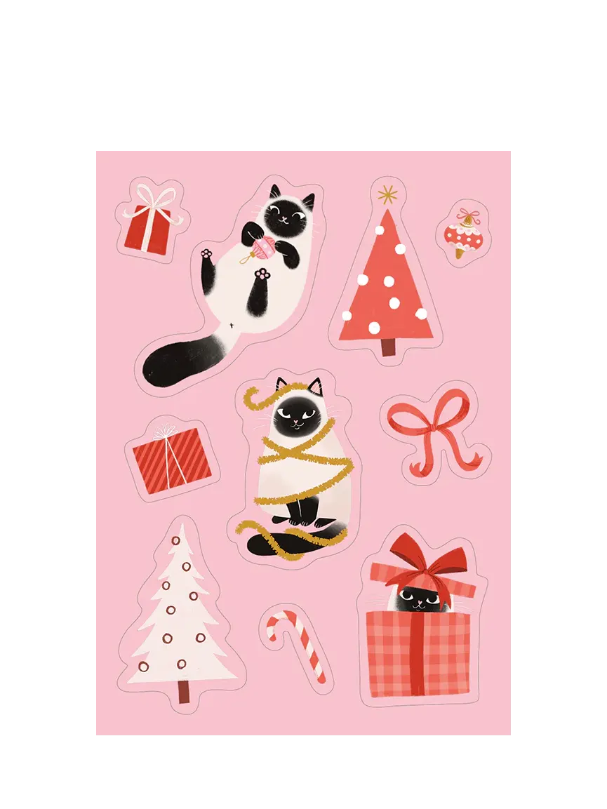 Christmas cats postcard w. stickers, KAISU SANDBERG (KS 87)