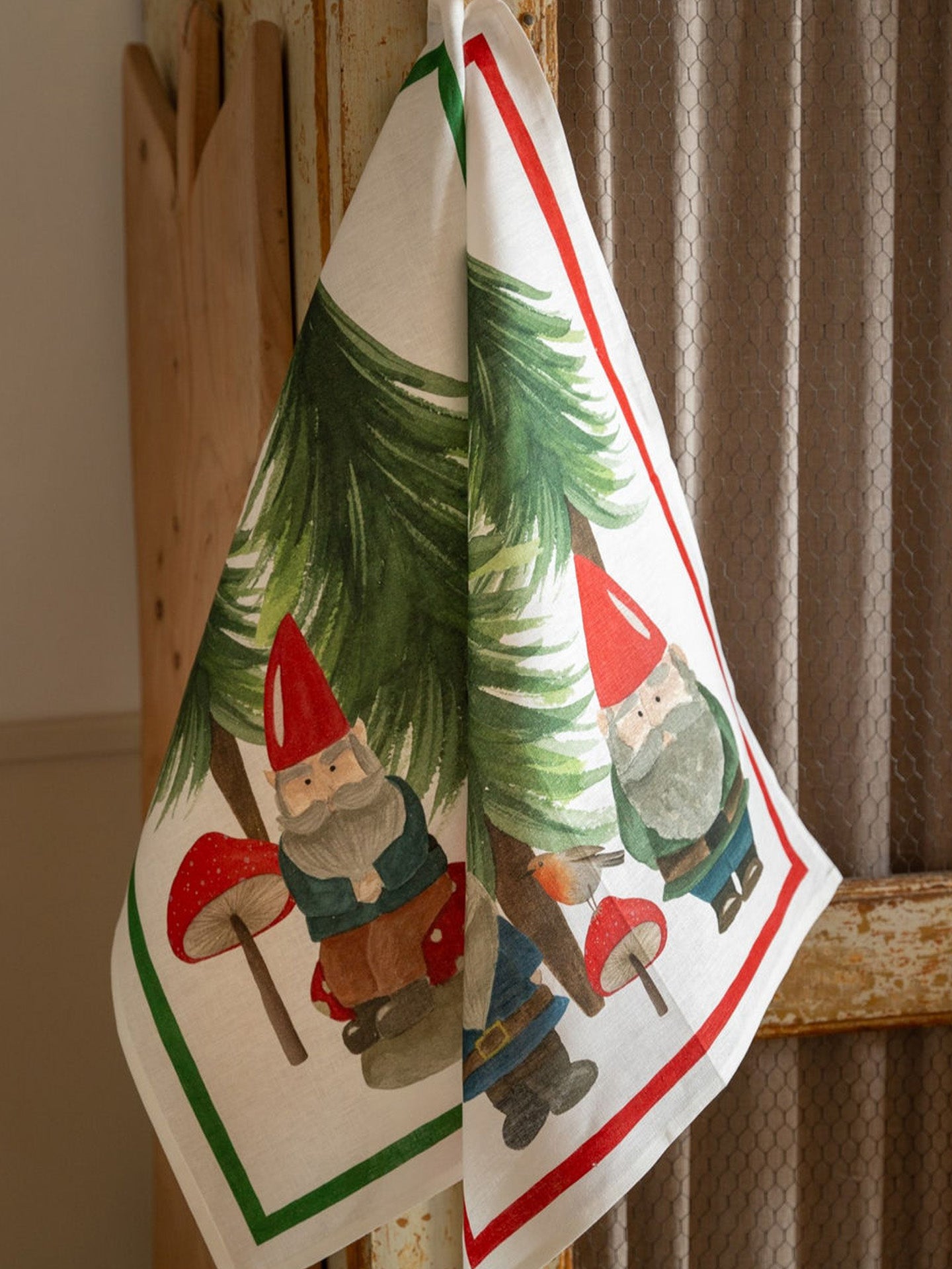 Jolly elf kitchen towel, red