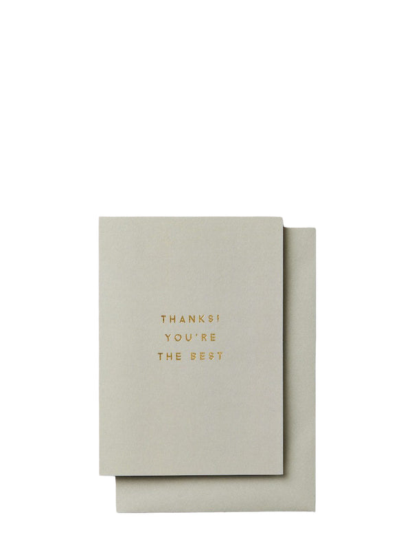 Sage thank you card with gold text 'THANKS! YOU'RE THE BEST' on a white background