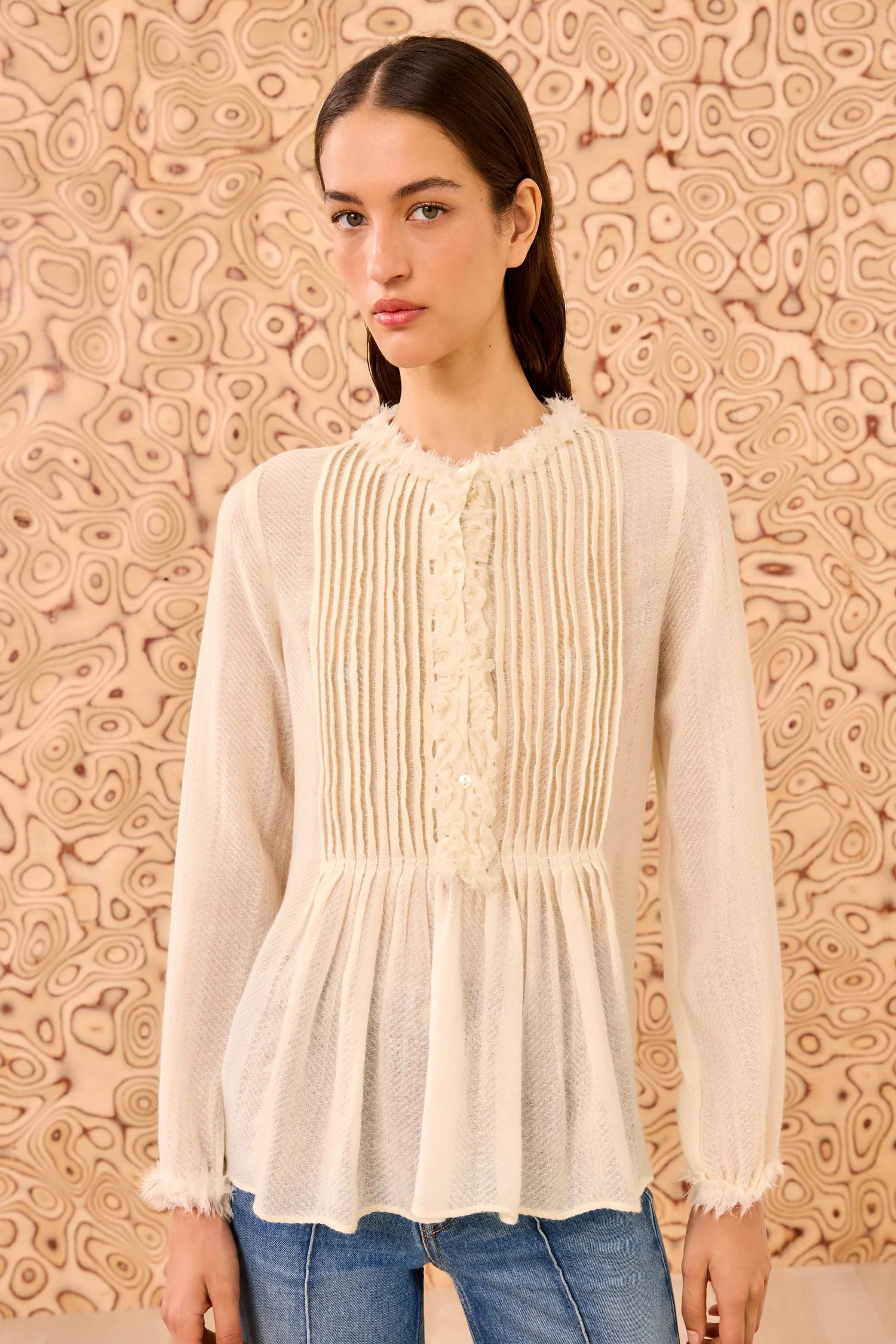 Adriel long sleeve wool blouse, ivory