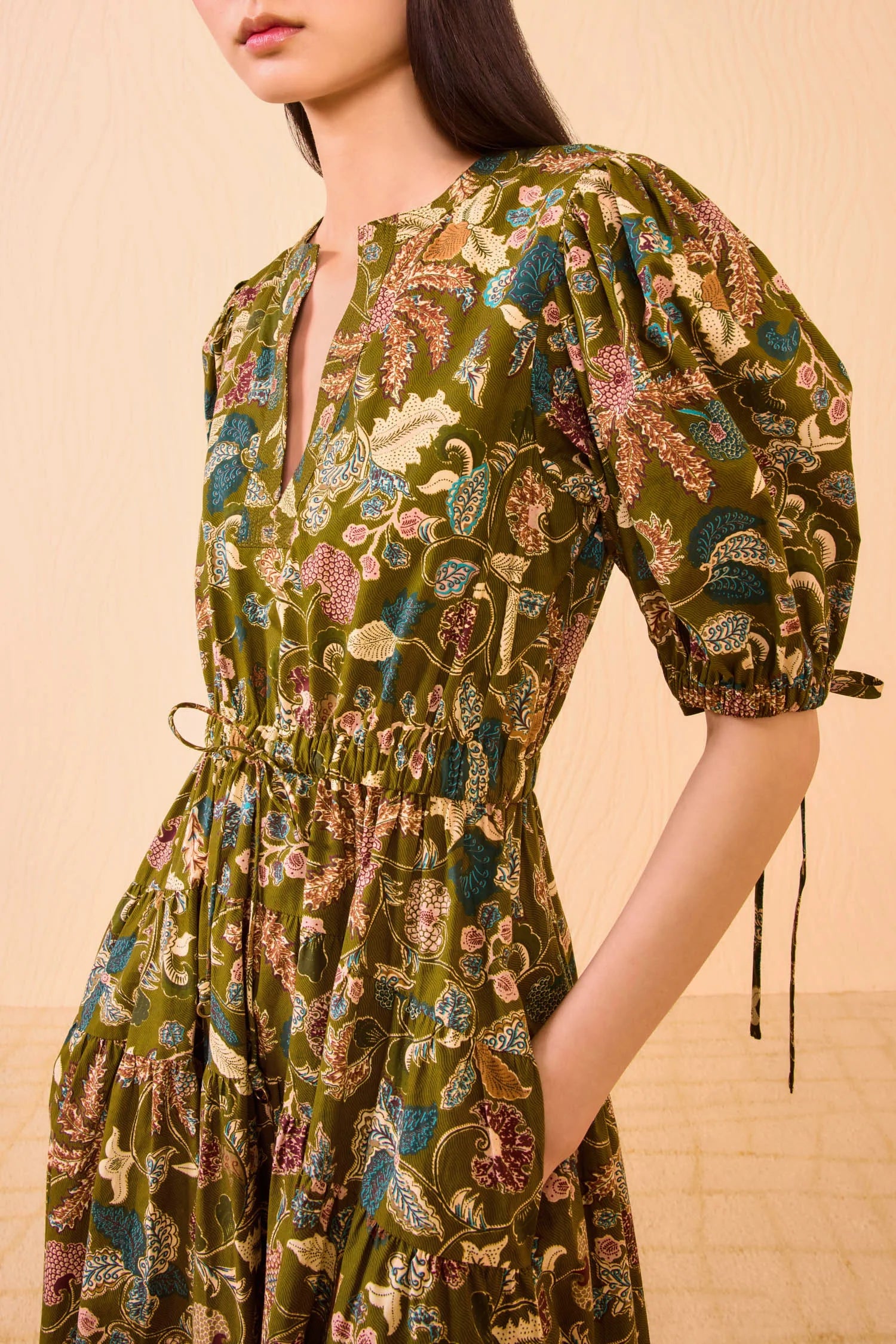 Adriana Short Sleeve Midi Dress, Lichen