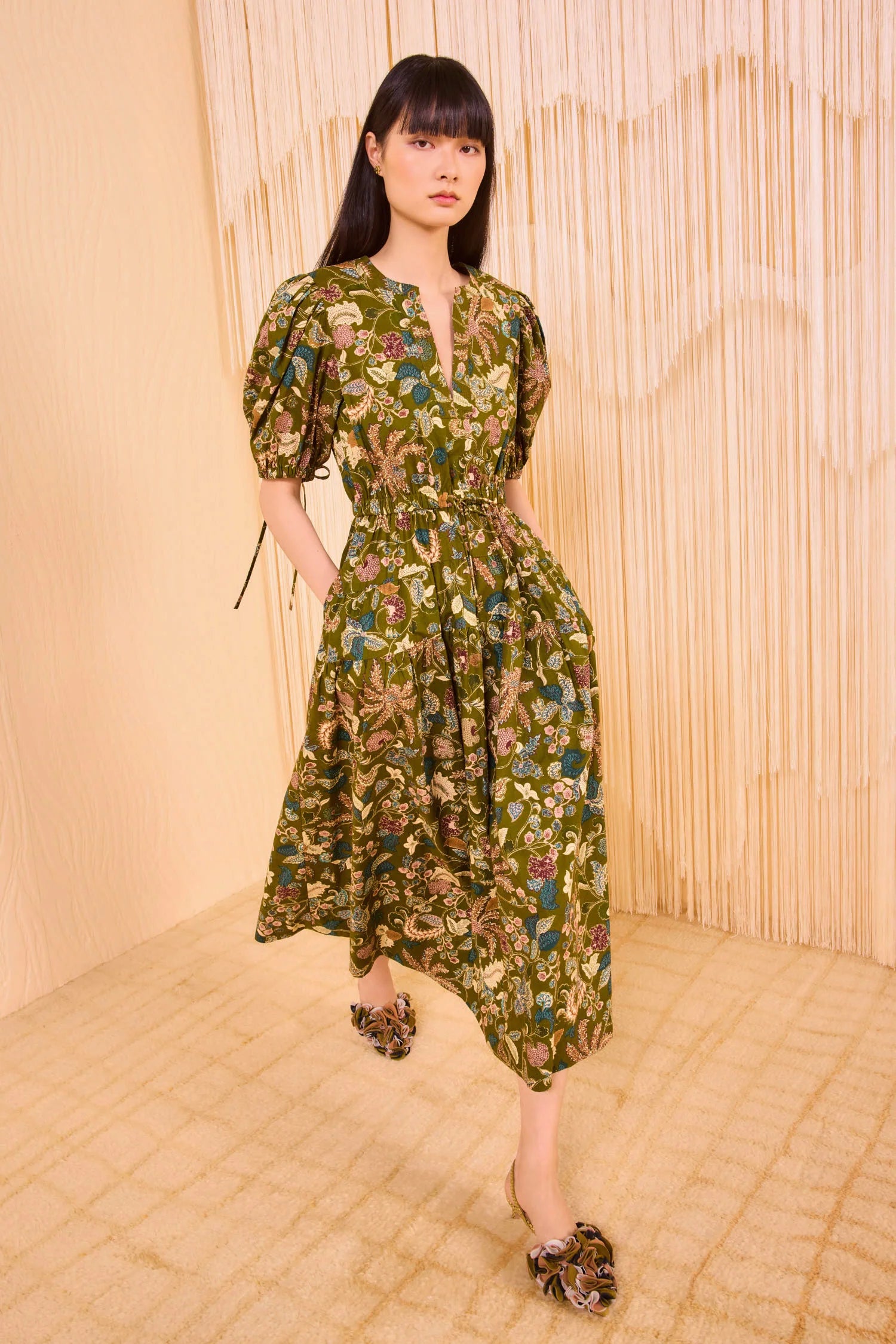 Adriana Short Sleeve Midi Dress, Lichen