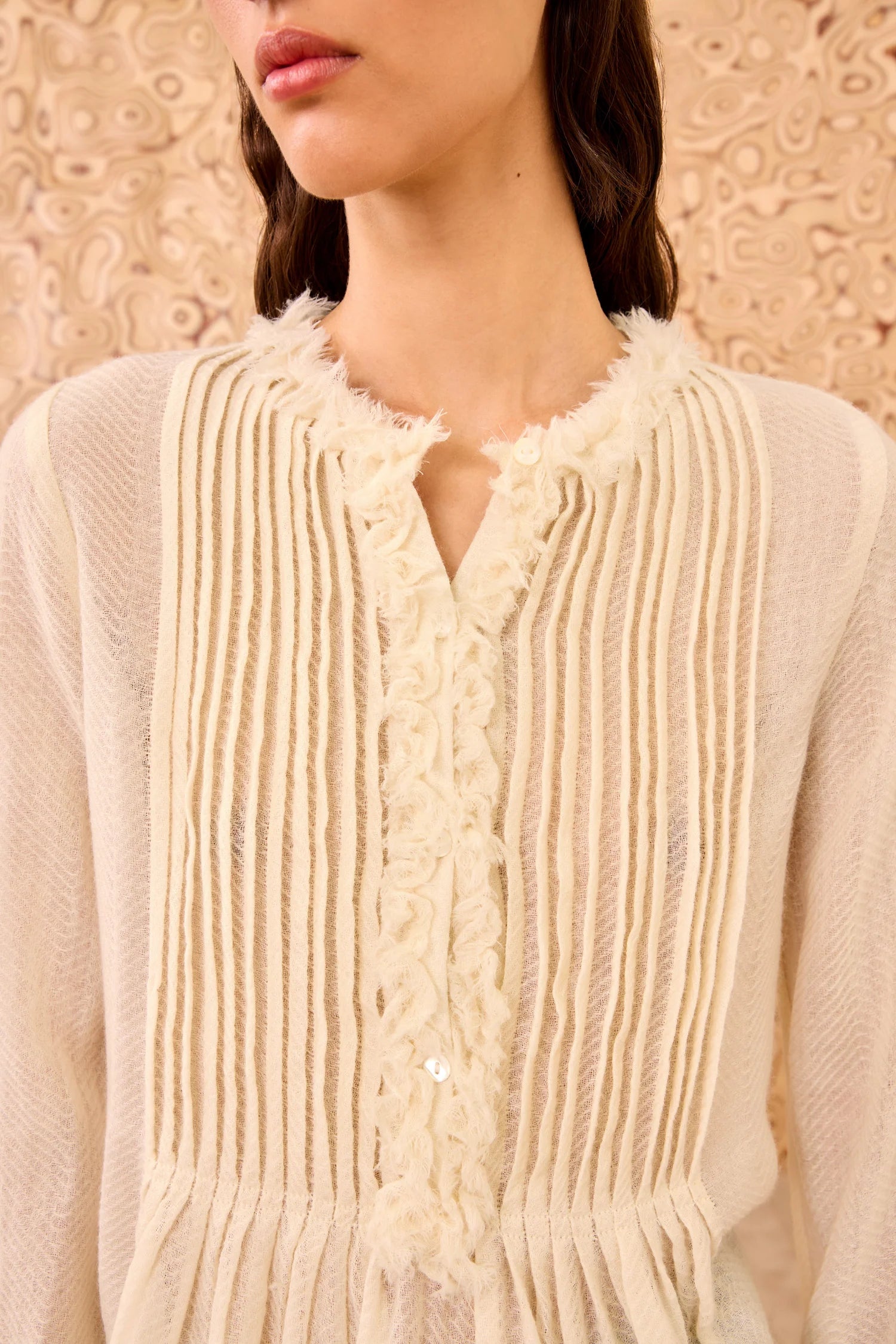 Adriel long sleeve wool blouse, ivory