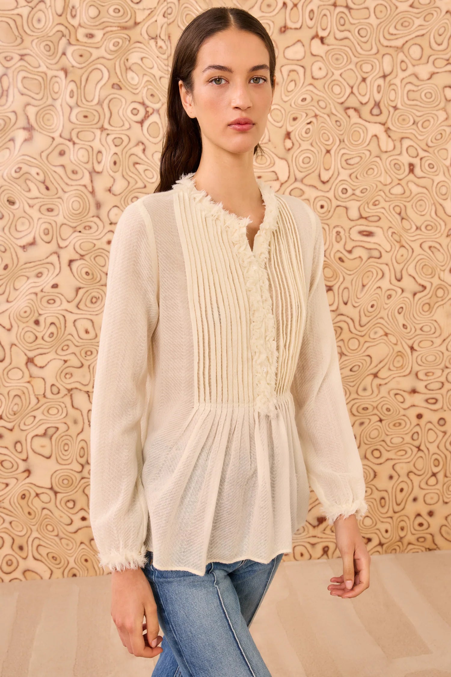 Adriel long sleeve wool blouse, ivory