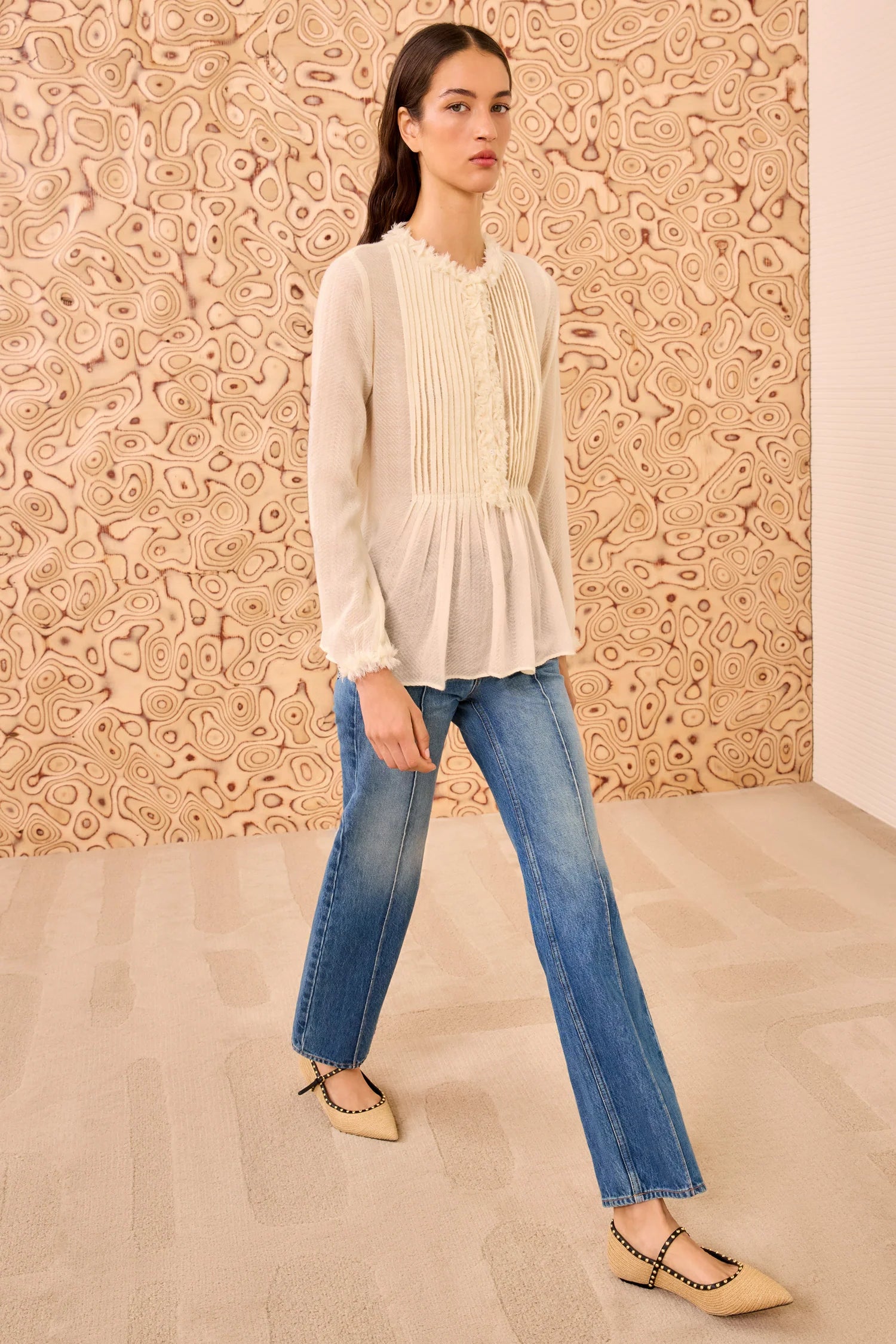 Adriel long sleeve wool blouse, ivory