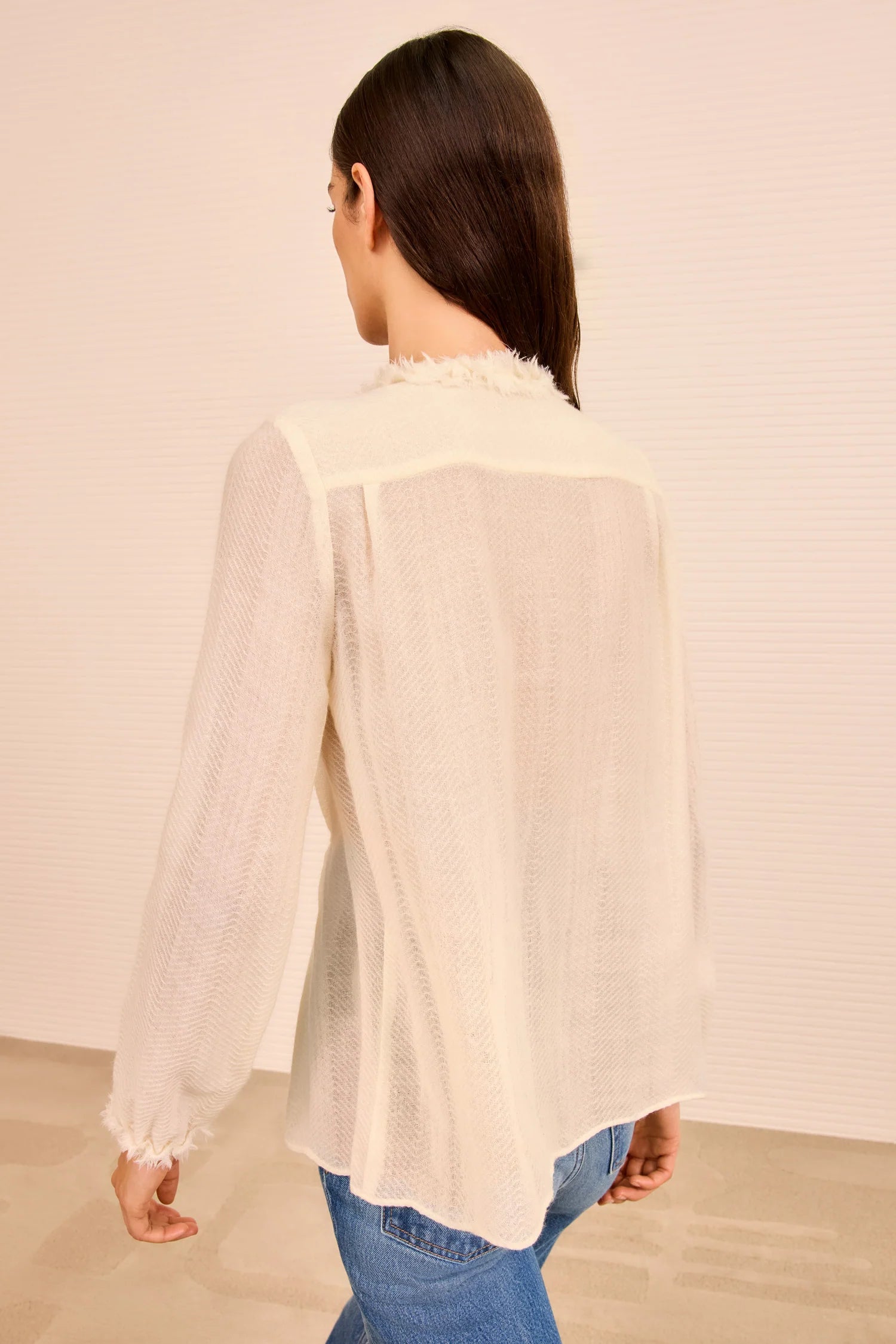 Adriel long sleeve wool blouse, ivory