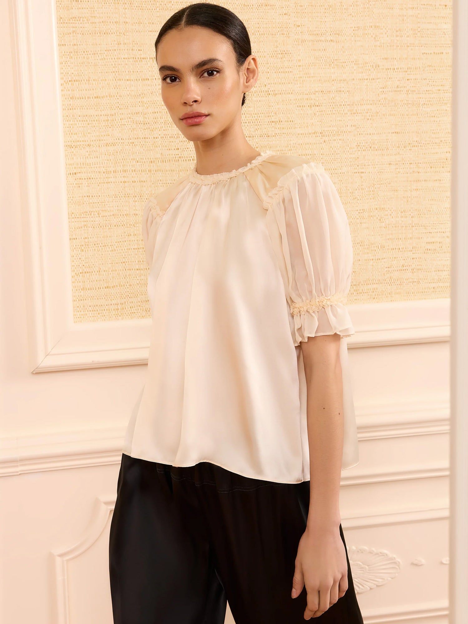 Alina short sleeve silk top, Ivory