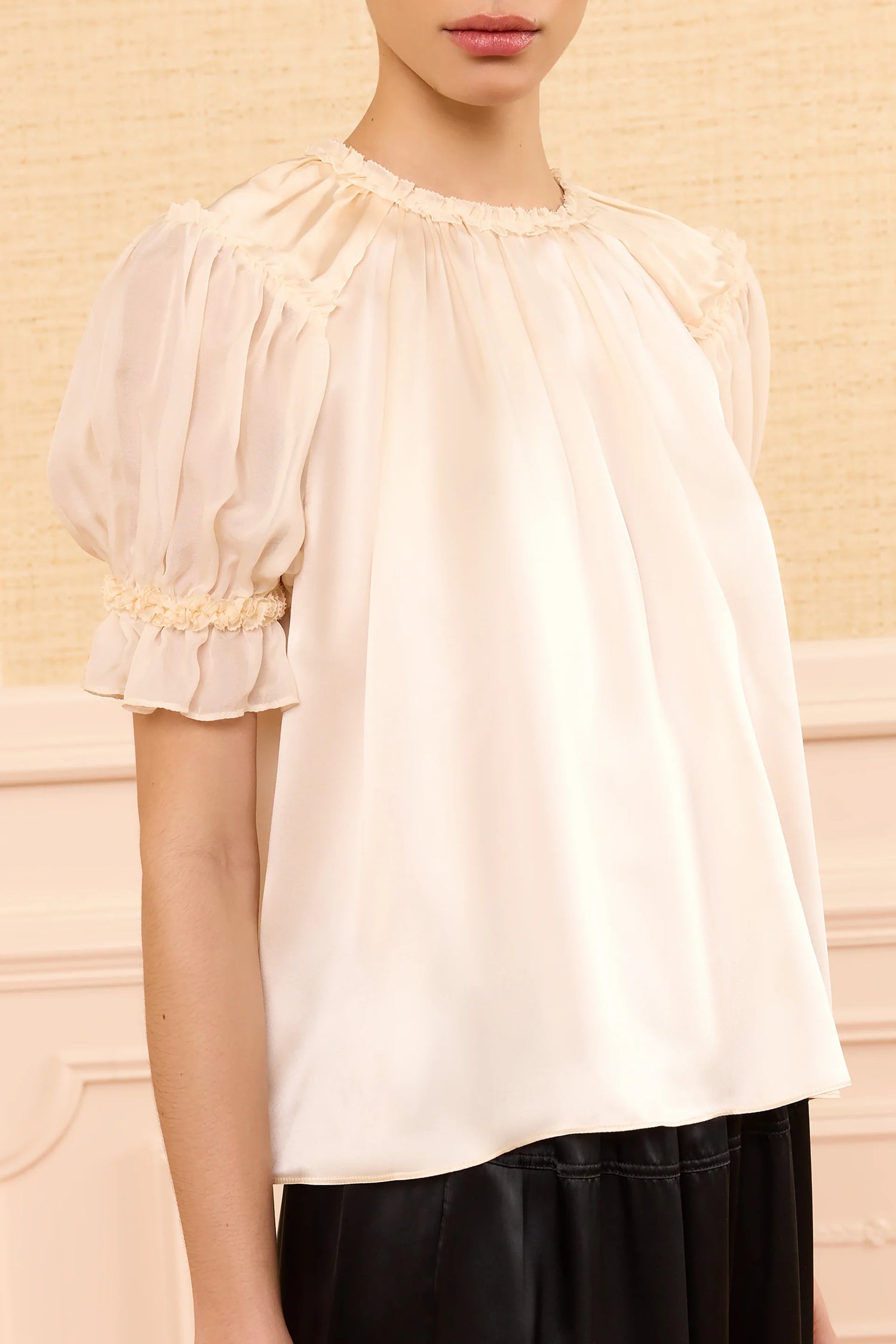 Alina short sleeve silk top, Ivory