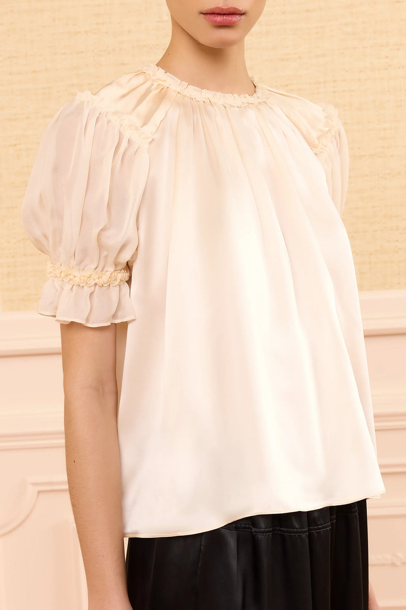 Alina short sleeve silk top, Ivory
