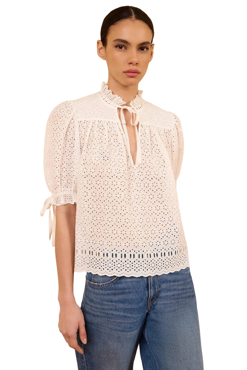 Alouette short sleeve cotton top, Pristine