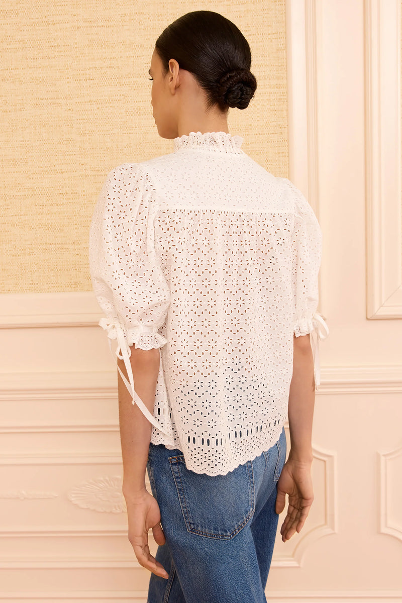 Alouette short sleeve cotton top, Pristine